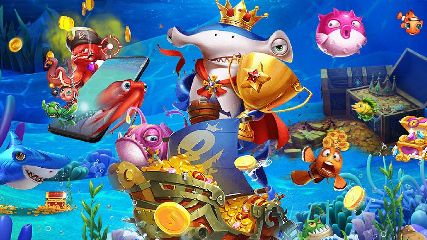 ภาพฉากเกมยิงปลาพร้อมเป้าหมายใต้ทะเล